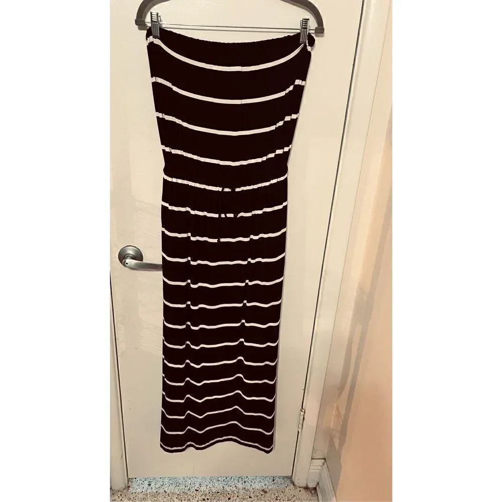 J. Crew Tube Halter top Maxi Dress Black White Stripe Size XS